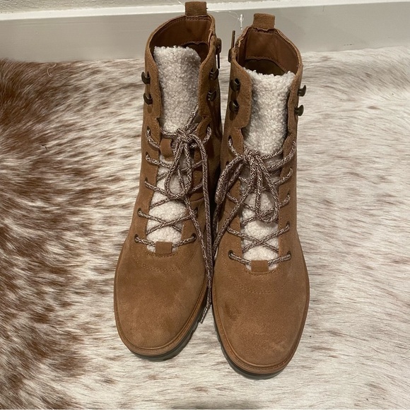 NWOB Marc Fisher Izma Boot Size 9.5 Shearling Suede Lace Up Combat Boots, Brown - Picture 12 of 13